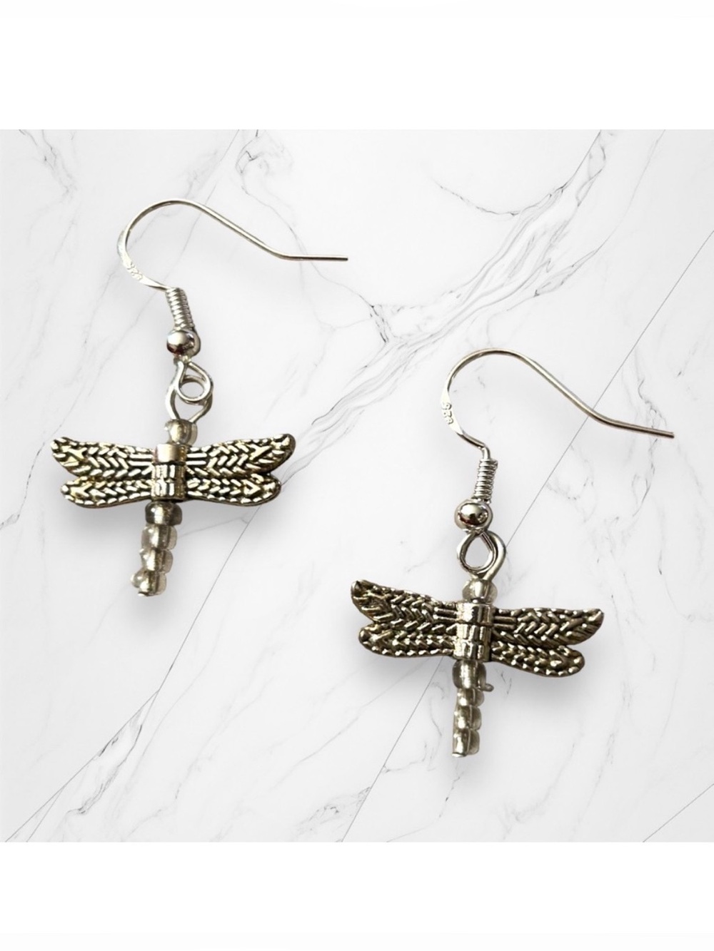 Hand Crafted Earrings Firefly Dangle Silver Pierced Long Wings